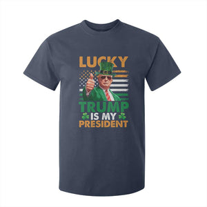 Funny Trump St Patrick's Day T Shirt For Kid Lucky Trump Is My President American Ireland Flag TS11 Navy Print Your Wear