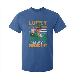 Funny Trump St Patrick's Day T Shirt For Kid Lucky Trump Is My President American Ireland Flag TS11 Royal Blue Print Your Wear