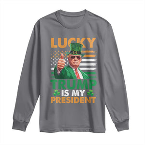 Funny Trump St Patrick's Day Long Sleeve Shirt Lucky Trump Is My President American Ireland Flag TS11 Charcoal Print Your Wear