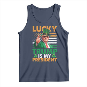 Funny Trump St Patrick's Day Tank Top Lucky Trump Is My President American Ireland Flag TS11 Navy Print Your Wear