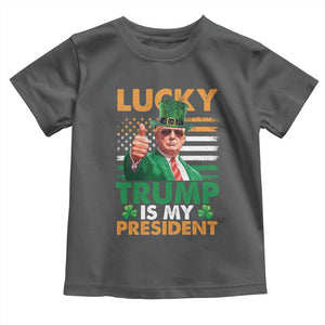 Funny Trump St Patrick's Day Toddler T Shirt Lucky Trump Is My President American Ireland Flag TS11 Dark Heather Print Your Wear