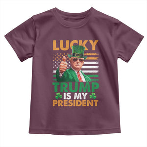 Funny Trump St Patrick's Day Toddler T Shirt Lucky Trump Is My President American Ireland Flag TS11 Maroon Print Your Wear