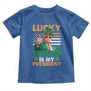 Funny Trump St Patrick's Day Toddler T Shirt Lucky Trump Is My President American Ireland Flag TS11 Royal Blue Print Your Wear