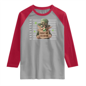 Funny Fight Me I'm Irish Raglan Shirt Leprechaun Mug Shot St Patrick's Day TS11 Sport Gray Red Print Your Wear