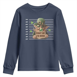 Funny Fight Me I'm Irish Youth Sweatshirt Leprechaun Mug Shot St Patrick's Day TS11 Navy Print Your Wear