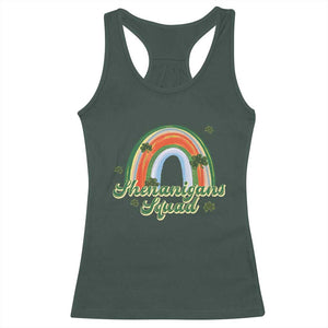 Funny St Patrick's Day Shenanigans Squad Racerback Tank Top Rainbow Shamrock TS11 Dark Forest Green Print Your Wear