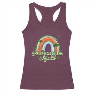 Funny St Patrick's Day Shenanigans Squad Racerback Tank Top Rainbow Shamrock TS11 Maroon Print Your Wear