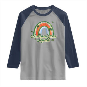 Funny St Patrick's Day Shenanigans Squad Raglan Shirt Rainbow Shamrock TS11 Sport Gray Navy Print Your Wear
