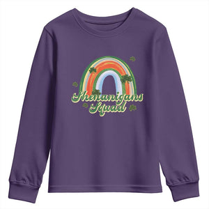 Funny St Patrick's Day Shenanigans Squad Youth Sweatshirt Rainbow Shamrock TS11 Purple Print Your Wear