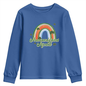 Funny St Patrick's Day Shenanigans Squad Youth Sweatshirt Rainbow Shamrock TS11 Royal Blue Print Your Wear