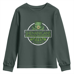 Funny St Patrick's Day Shenanigans Squad Youth Sweatshirt Shamrock TS11 Dark Forest Green Print Your Wear
