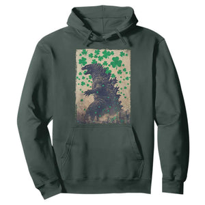 Funny St Patrick's Day Japanese Giant Monster Hoodie Vintage Shamrock TS11 Dark Forest Green Print Your Wear