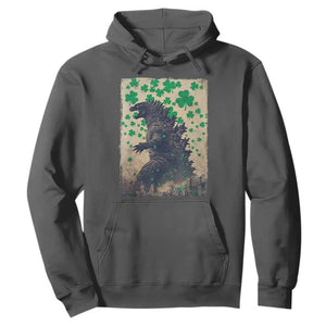 Funny St Patrick's Day Japanese Giant Monster Hoodie Vintage Shamrock TS11 Dark Heather Print Your Wear