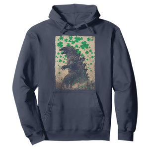 Funny St Patrick's Day Japanese Giant Monster Hoodie Vintage Shamrock TS11 Navy Print Your Wear