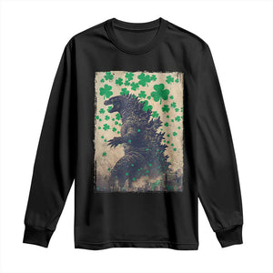 Funny St Patrick's Day Japanese Giant Monster Long Sleeve Shirt Vintage Shamrock TS11 Black Print Your Wear