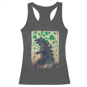 Funny St Patrick's Day Japanese Giant Monster Racerback Tank Top Vintage Shamrock TS11 Dark Heather Print Your Wear