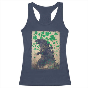 Funny St Patrick's Day Japanese Giant Monster Racerback Tank Top Vintage Shamrock TS11 Navy Print Your Wear