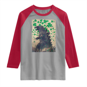 Funny St Patrick's Day Japanese Giant Monster Raglan Shirt Vintage Shamrock TS11 Sport Gray Red Print Your Wear
