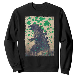 Funny St Patrick's Day Japanese Giant Monster Sweatshirt Vintage Shamrock TS11 Black Print Your Wear