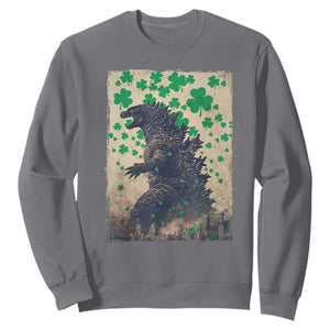 Funny St Patrick's Day Japanese Giant Monster Sweatshirt Vintage Shamrock TS11 Charcoal Print Your Wear