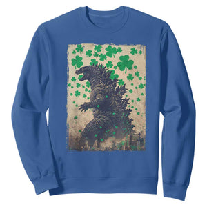 Funny St Patrick's Day Japanese Giant Monster Sweatshirt Vintage Shamrock TS11 Royal Blue Print Your Wear
