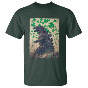 Funny St Patrick's Day Japanese Giant Monster T Shirt Vintage Shamrock TS11 Dark Forest Green Print Your Wear