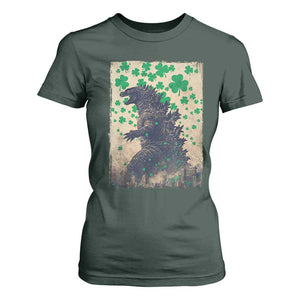 Funny St Patrick's Day Japanese Giant Monster T Shirt For Women Vintage Shamrock TS11 Dark Forest Green Print Your Wear