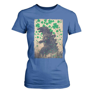 Funny St Patrick's Day Japanese Giant Monster T Shirt For Women Vintage Shamrock TS11 Royal Blue Print Your Wear