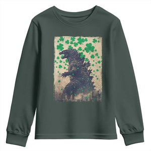 Funny St Patrick's Day Japanese Giant Monster Youth Sweatshirt Vintage Shamrock TS11 Dark Forest Green Print Your Wear