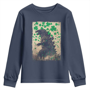 Funny St Patrick's Day Japanese Giant Monster Youth Sweatshirt Vintage Shamrock TS11 Navy Print Your Wear