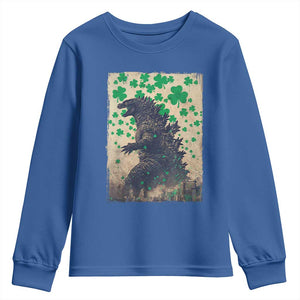 Funny St Patrick's Day Japanese Giant Monster Youth Sweatshirt Vintage Shamrock TS11 Royal Blue Print Your Wear