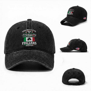 Funny St Patrick's Day Italian Washed Cotton Baseball Cap Everyone Is A Little Irish On St Patrick's Day TS11 Washed Cap Universal Fit Black Print Your Wear
