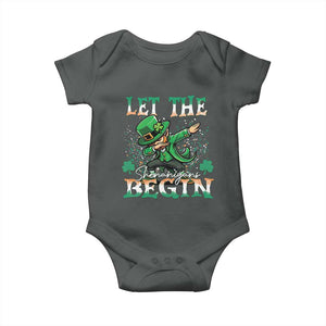 Funny Let The Shenanigans Begin Baby Onesie Dabbing Leprechaun St Patrick's Day TS11 Dark Heather Print Your Wear