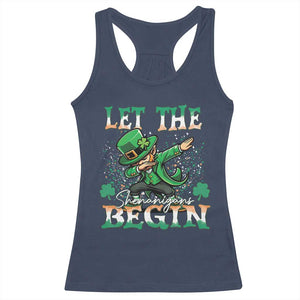 Funny Let The Shenanigans Begin Racerback Tank Top Dabbing Leprechaun St Patrick's Day TS11 Navy Print Your Wear