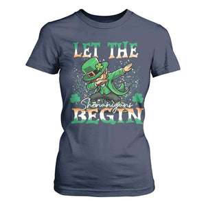 Funny Let The Shenanigans Begin T Shirt For Women Dabbing Leprechaun St Patrick's Day TS11 Navy Print Your Wear
