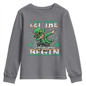Funny Let The Shenanigans Begin Youth Sweatshirt Dabbing Leprechaun St Patrick's Day TS11 Charcoal Print Your Wear