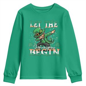 Funny Let The Shenanigans Begin Youth Sweatshirt Dabbing Leprechaun St Patrick's Day TS11 Irish Green Print Your Wear