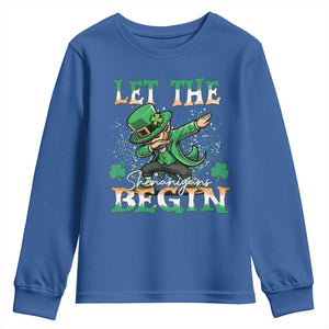 Funny Let The Shenanigans Begin Youth Sweatshirt Dabbing Leprechaun St Patrick's Day TS11 Royal Blue Print Your Wear