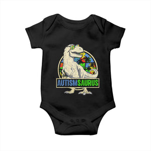 Funny Autism Awareness Dinosaur Baby Onesie Autismsaurus Puzzle Pieces TS11 Black Print Your Wear