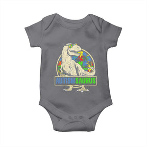Funny Autism Awareness Dinosaur Baby Onesie Autismsaurus Puzzle Pieces TS11 Charcoal Print Your Wear
