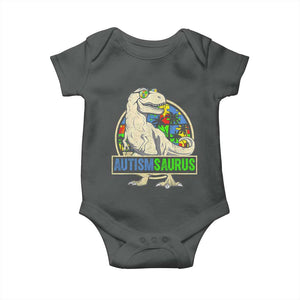Funny Autism Awareness Dinosaur Baby Onesie Autismsaurus Puzzle Pieces TS11 Dark Heather Print Your Wear
