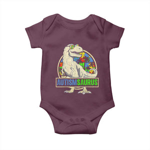 Funny Autism Awareness Dinosaur Baby Onesie Autismsaurus Puzzle Pieces TS11 Maroon Print Your Wear