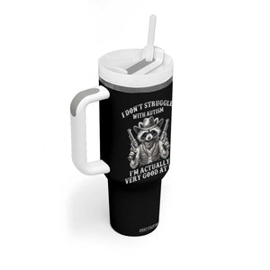 Funny Autism Awareness Cowboy Raccoon Tumbler With Handle I Don't Struggle With Autism I'm Actually Very Good At It TS11 Print Your Wear