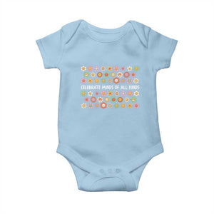 Funny Celebrate Minds Of All Kinds Baby Onesie Autism Awareness Retro Flower TS11 Light Blue Print Your Wear