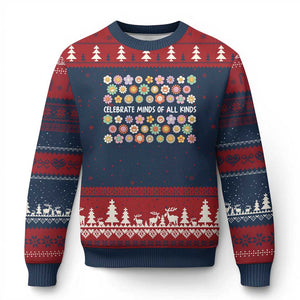 Funny Celebrate Minds Of All Kinds Ugly Christmas Sweater Autism Awareness Retro Flower TS11 Navy Red Print Your Wear