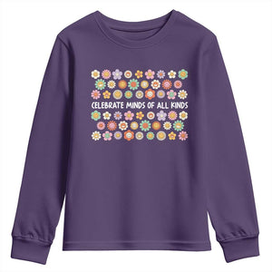 Funny Celebrate Minds Of All Kinds Youth Sweatshirt Autism Awareness Retro Flower TS11 Purple Print Your Wear