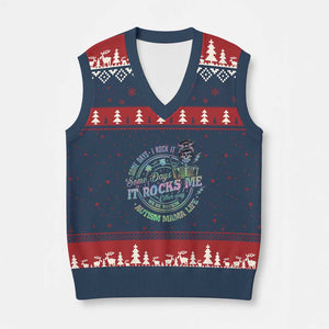 Funny Autism Mama Life V-Neck Knit Sweater Vest Some Days I Rock It Some Days It Rock Me Autism Awareness TS11 Navy Red Print Your Wear