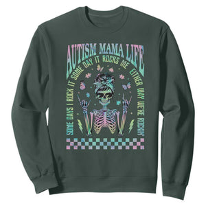 Funny Autism Mama Life Sweatshirt Some Days I Rock It Some Days It Rock Me Autism Awareness Skeleton TS11 Dark Forest Green Print Your Wear