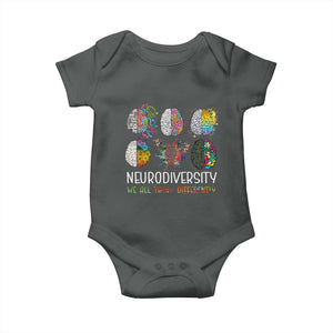 Neurodiversity We All Think Differently Baby Onesie Brain Autism Awareness ASD ADHD TS11 Dark Heather Print Your Wear