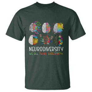 Neurodiversity We All Think Differently T Shirt Brain Autism Awareness ASD ADHD TS11 Dark Forest Green Print Your Wear